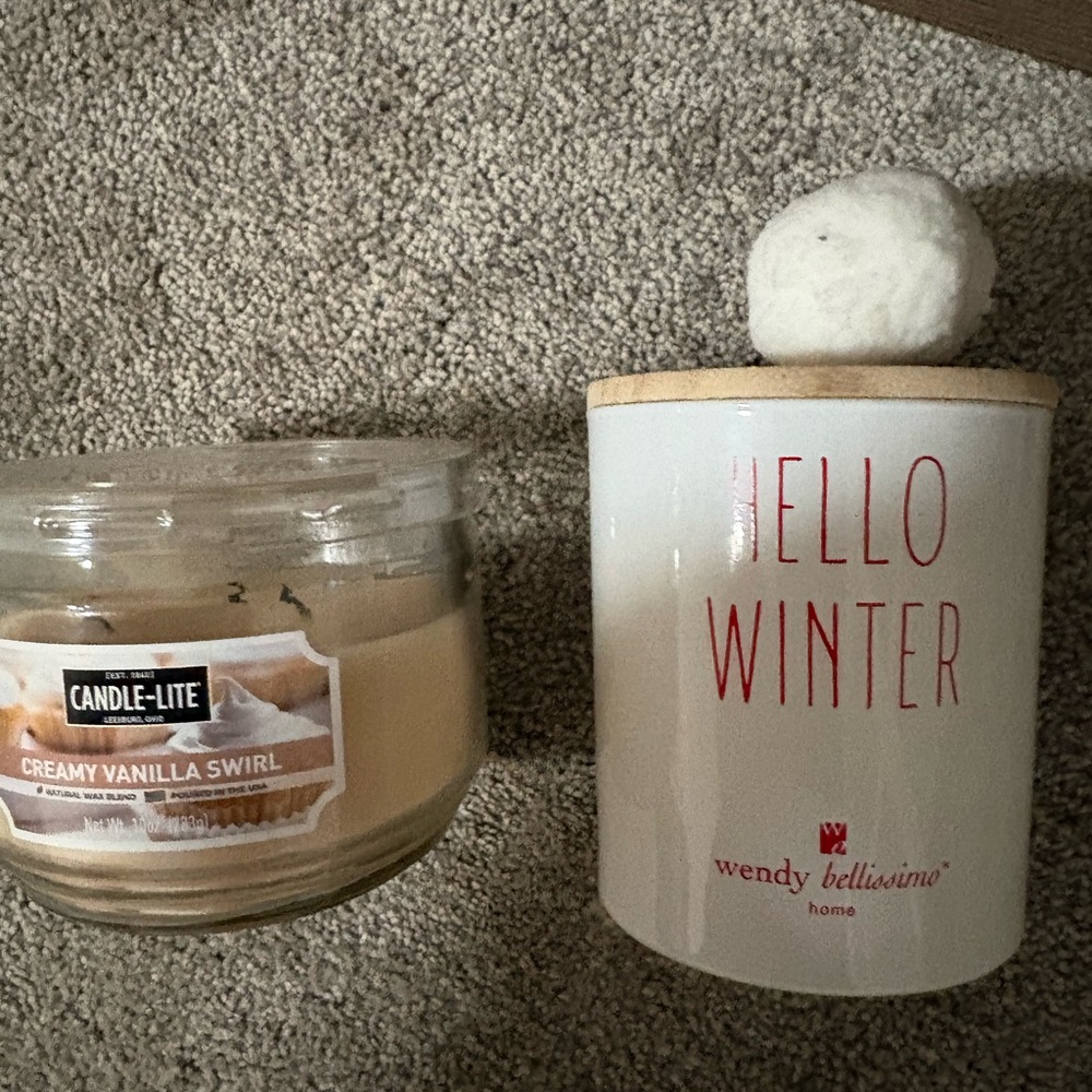 Candle-Lite Creamy Vanilla Swirl Candle and Wendy Bellissimo Hello Winter Jar